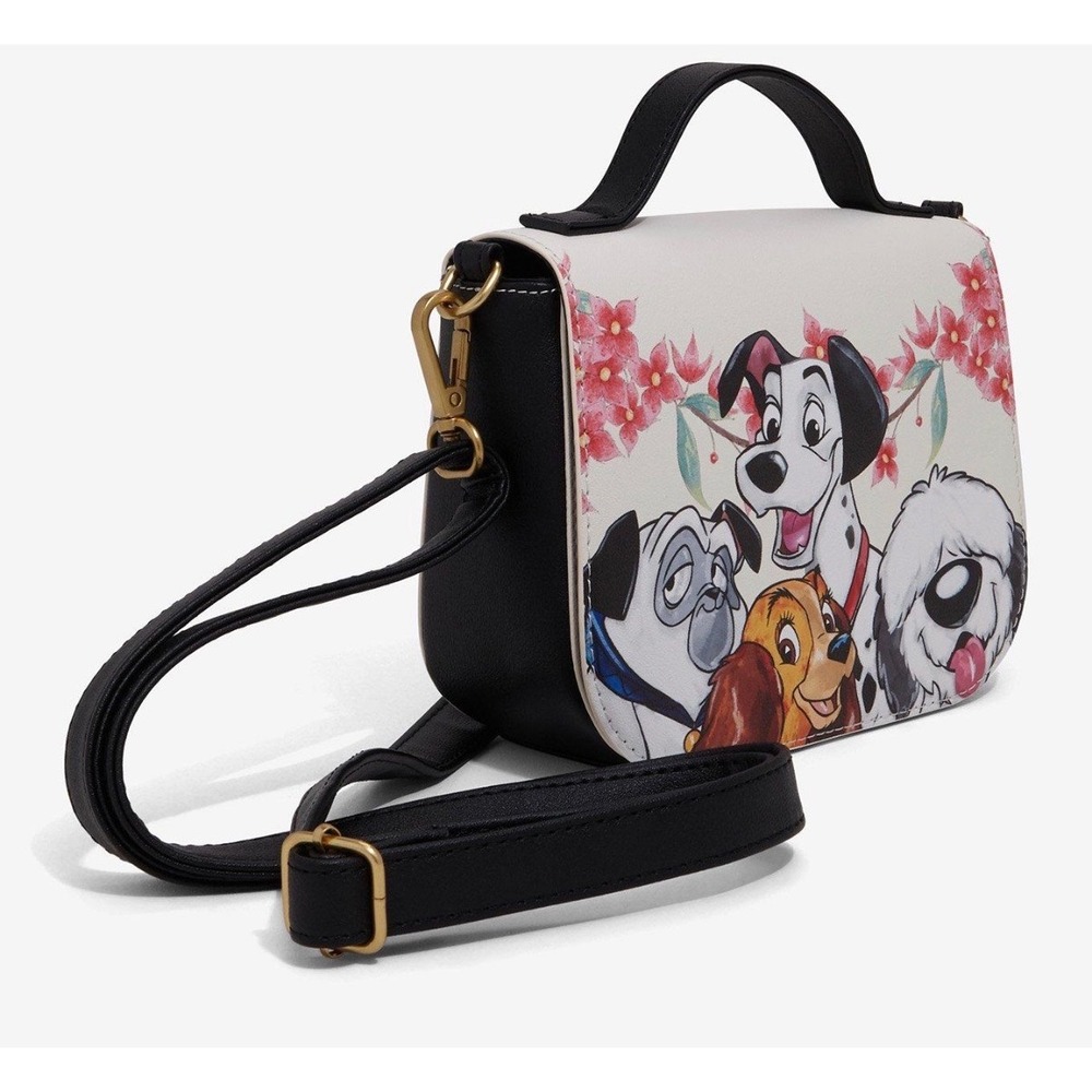 Loungefly Disney Dogs Mini Crossbody Bag Pongo Percy Lady‎ Max Floral Print - Picture 2 of 5